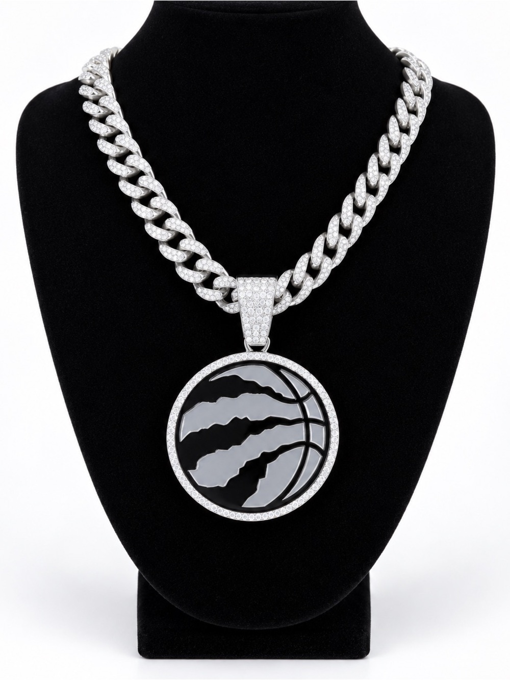 NBA Toronto Raptors Iced Out Cuban Link Basketball Pendant Necklace